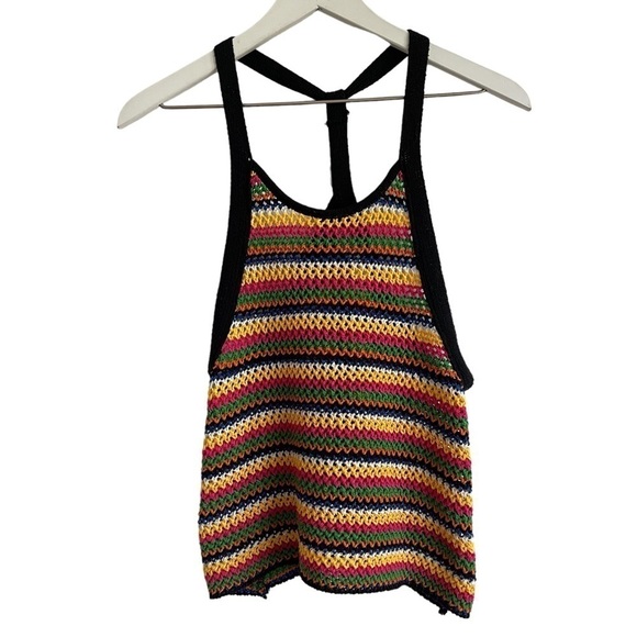 Zara Rainbow Knit 70s Style Racerback Tank Top, Size S - Picture 7 of 11